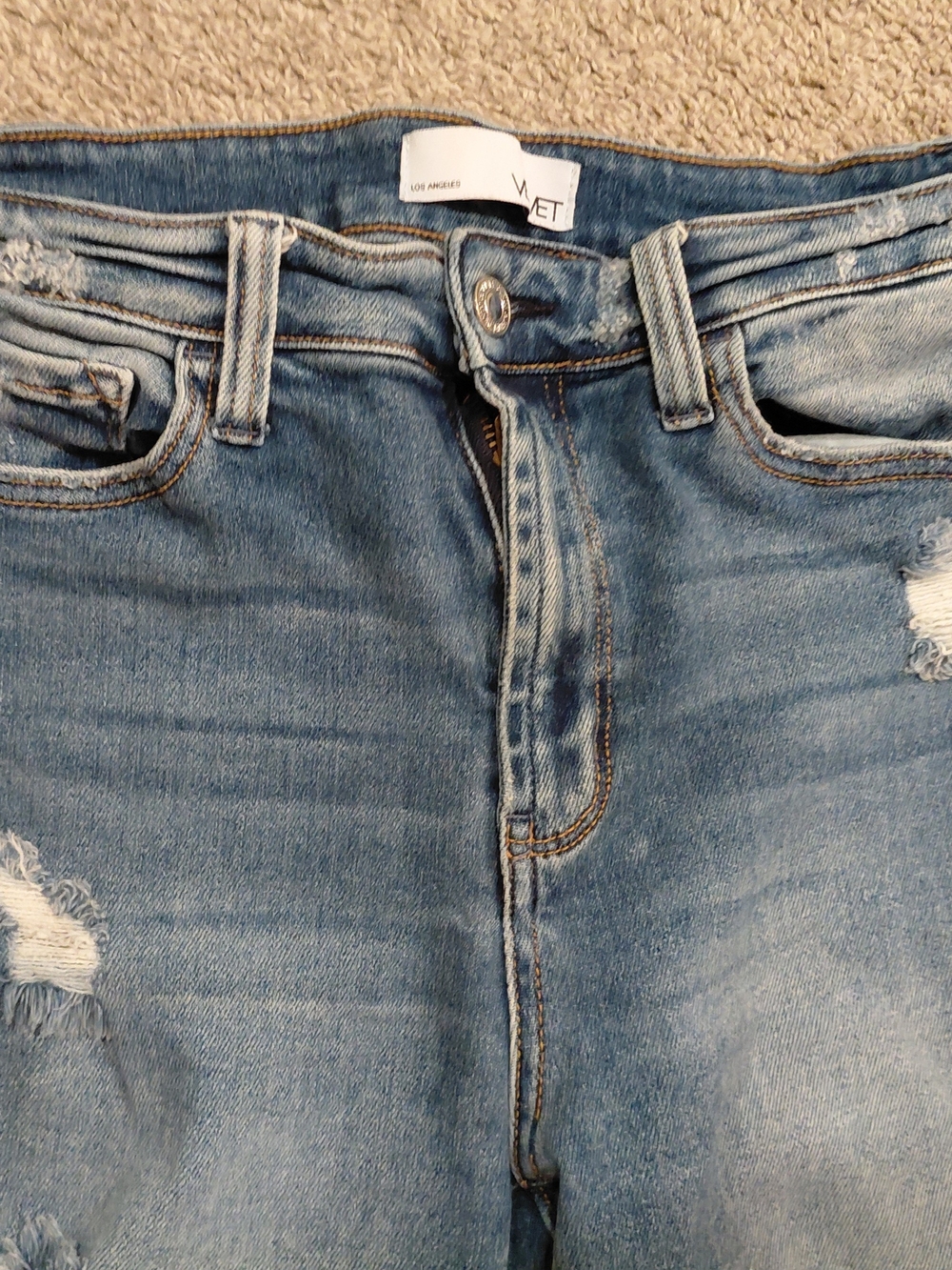 Velvet Light Blue Skinny Jeans - Distressed Detail